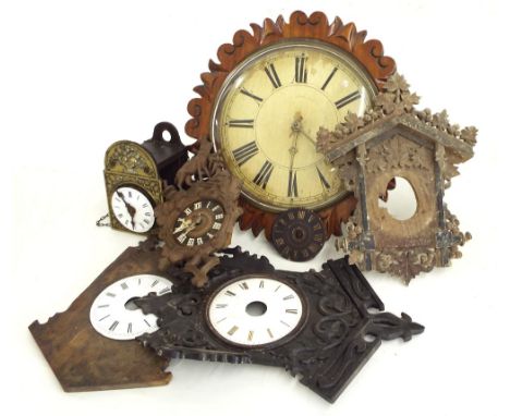 Mahogany Black Forest postman's alarm wall clock, the movement back plate stamped GBR, Gey, the 7.5" painted dial within a ca