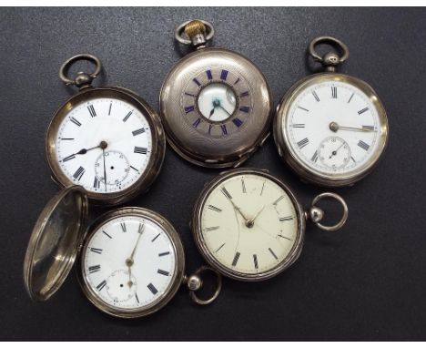 Silver cylinder pocket watch signed Jno Huxtable, Chertsey, no. 1841 (a.f); together with a half hunter silver engine turned 