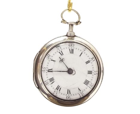 Silver verge pair cased pocket watch, London 1813, the fusee movement signed B. Maude, London, no. 2095, pierced engraved bal
