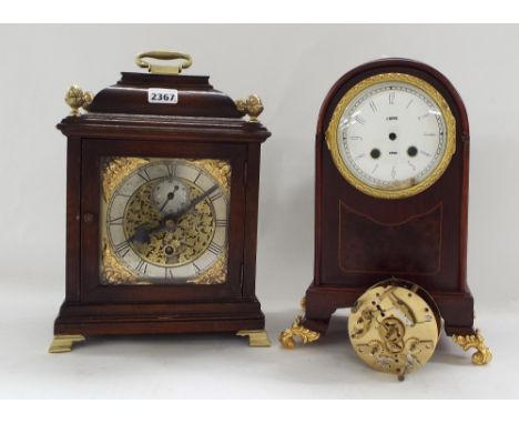 Walnut single fusee bracket clock, the later 6" square dial with subsidiary seconds dial, within a stepped case surmounted by