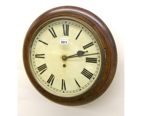 Walnut single fusee 12" wall dial clock, within a turned surround