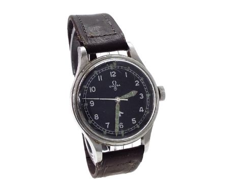 Omega RAF issue stainless steel gentleman's wristwatch, circa 1953, ref 2777-1, the black dial with Arabic numerals, luminous