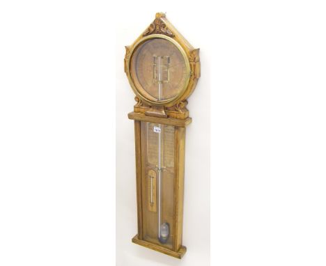Admiral Fitzroy 'Royal Polytechnic' barometer, the 9" principal dial over a glazed trunk fitted with a thermometer, within a 