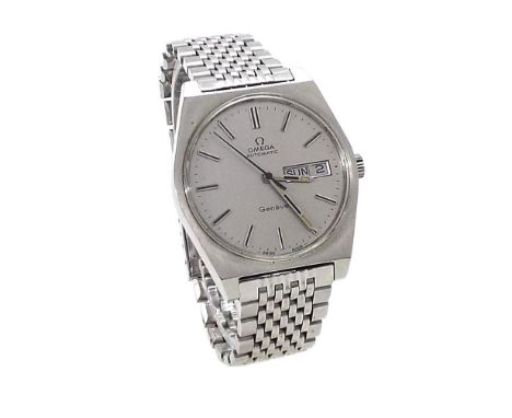 Omega Geneve automatic stainless steel gentleman's bracelet watch, circa 1974, the circular silvered dial with baton markers,