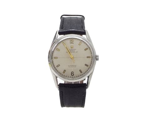 Universal Polerouter Jet automatic stainless steel gentleman's wristwatch, the silvered dial with Arabic twelve and six, swee