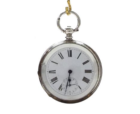 Silver cylinder pocket watch in a good engine turned case, 51mm (a.f)