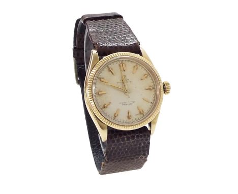 Rolex Oyster Perpetual Chronometer 18k gentleman's wristwatch, ref. 6285, ser. no. 14230, milled bezel, the silvered dial wit