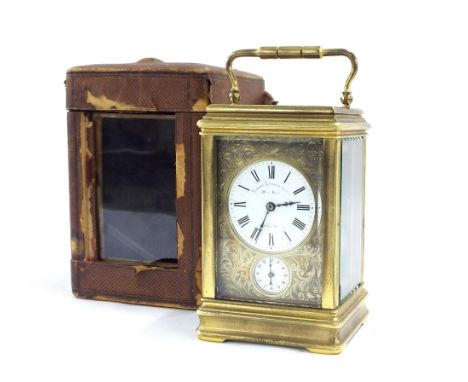 Good Sonnerie carriage clock striking on two gongs, the 2.25" white dial signed Ludwig Lunbach Nach, Wien Vogt, Munchen above