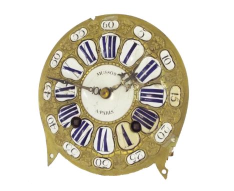 French two train verge bracket clock movement signed Musson Paris on the back plate with outside countwheel, the 6.75" brass 