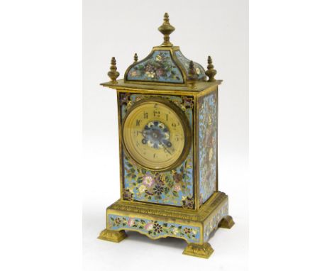 Cloisonne and brass two train mantel clock, the Vincenti movement signed Le Caldwell &amp; Co, Philadelphia striking on a gon