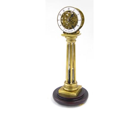 Reproduction spring-up clock, the 4" enamel chapter ring signed William Smith Musselburgh, Maker & Inventor, enclosing a skel