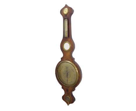 Walnut five glass onion top barometer, the 10" principal brass dial signed Nolcini &amp; Moretti, Merthyr, within a shaped ca