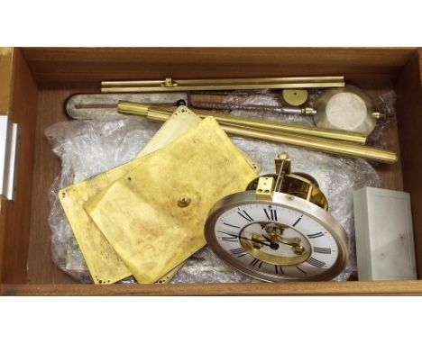 Good brass four glass two train mantel clock in need of assembly, the 6" dial signed T. Lawson & Son, Paris to the recessed c