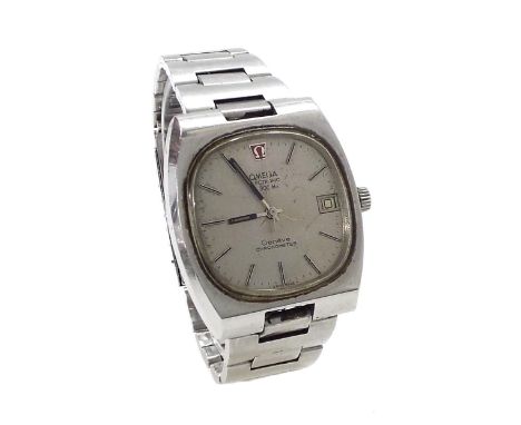 Omega Electronic f300Hz Chronometer stainless steel gentleman's wristwatch, circa 1972, the silvered dial with baton markers,