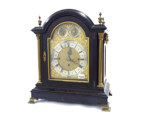 English ebonised triple fusee bracket clock, the foliate engraved movement back plate signed Jennens, London, playing on a ne