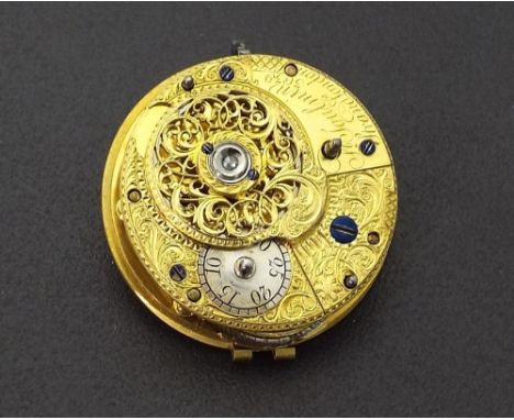 Samuel Toulmin, Strand, London fusee cylinder pocket watch movement, circa 1780, signed and numbered 3639, pierced engraved b