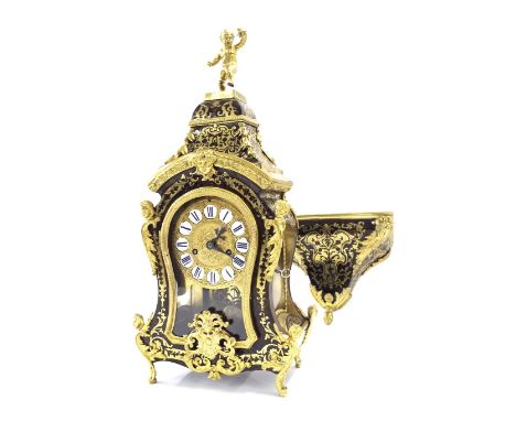 French boulle two train balloon bracket clock and bracket, the circular movement with outside countwheel striking on a bell, 