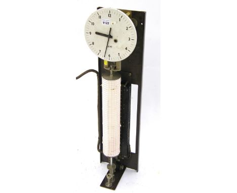 Interesting Gents of Leicester electric clock, the 8.25" cream metal dial over a cylindrical drum with graph paper detailing 