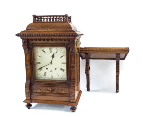 English walnut three train large bracket clock, the movement stamped with maker's trademark stamp no. 501, playing on eight b