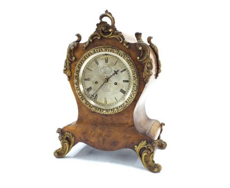 English walnut double fusee balloon bracket clock, the movement striking on a bell signed W. Johnson, Strand, London, the 5" 