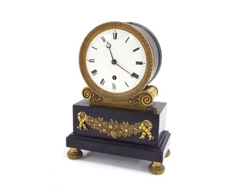 Good English ormolu and black marble Vuillaumy style small single fusee mantel clock, the movement with later lever platform 