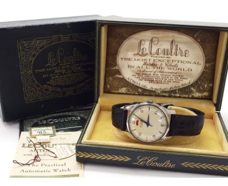 Good Le Coultre automatic stainless gentleman's wristwatch with original box and tags, circa 1956, the circular silvered dial