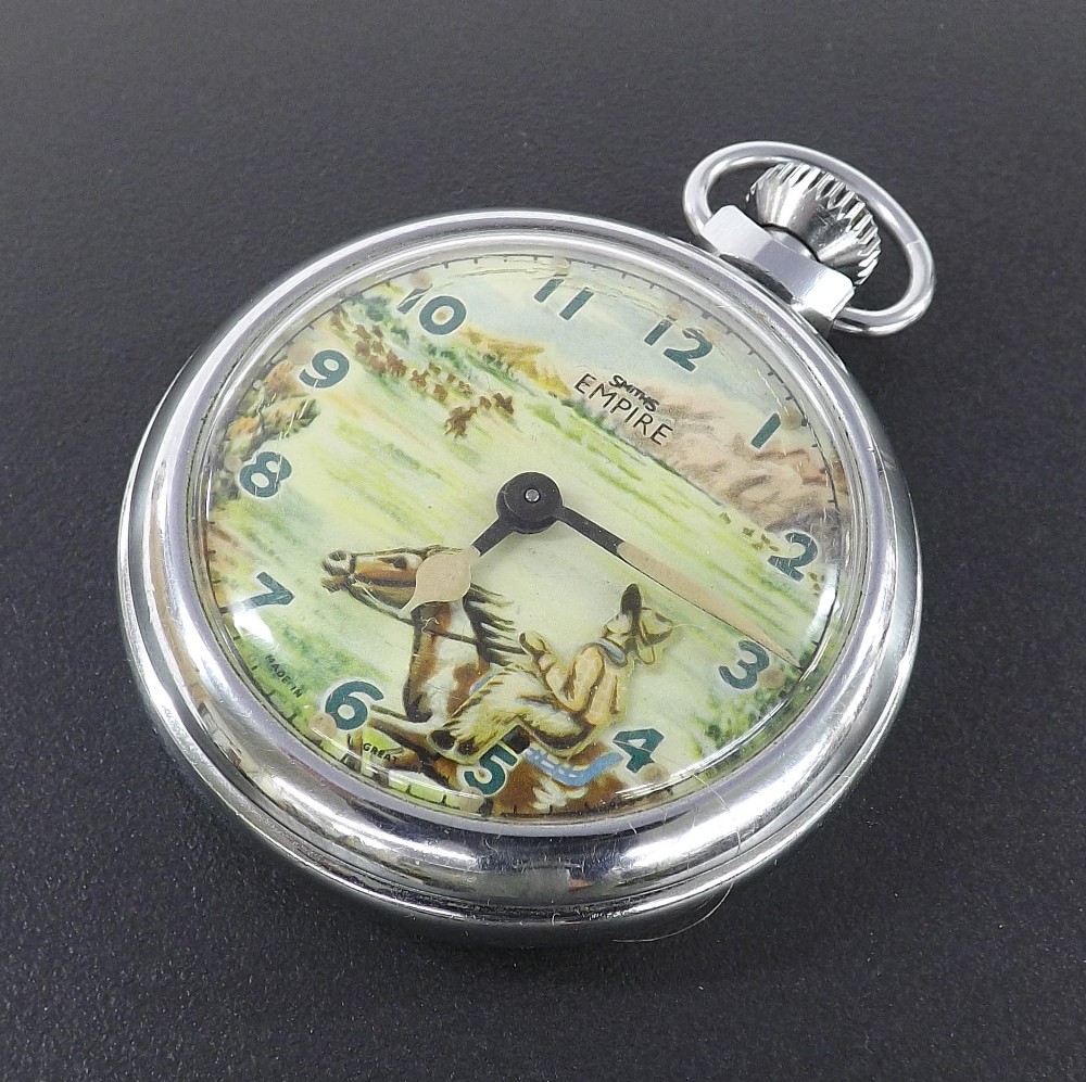 Smiths Empire novelty automaton cowboy pocket watch, 51mm