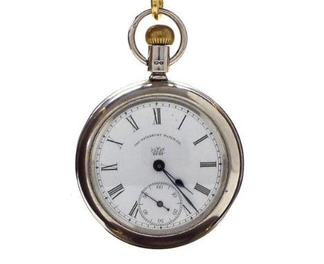 Waterbury Watch Co duplex Series J silver pocket watch, Birmingham 1889, engine turned case, 53mm