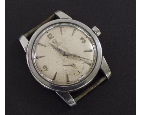 Omega automatic stainless steel gentleman's wristwatch head, circa 1950/51, the circular silvered dial with Arabic quarter nu