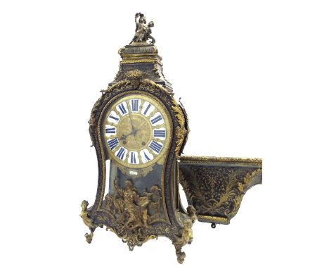 Good French boulle and ormolu two train bracket clock and matching bracket in need of restoration, the movement back plate si