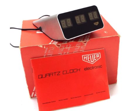 Heuer electronic quartz digital desk clock, ref. 7311, no. 2285, with original box and instruction manual