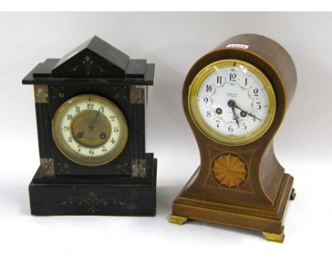 French walnut two train balloon mantel clock, the S. Marti movement striking on a gong, the 4.25" white dial signed Alfred Wo