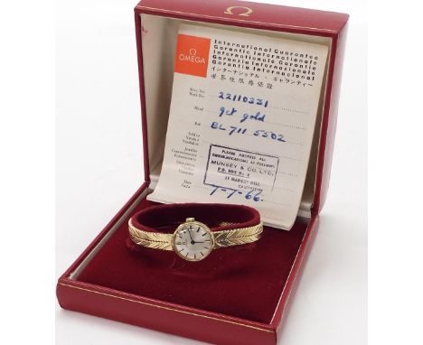Omega 9ct 1960s lady's bracelet watch, ref. BL 711 5502, silvered dial with baton markers, cal. 620 17 jewel movement, the ba