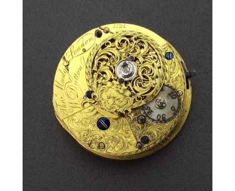 Mudge &amp; Dutton cylinder pocket watch movement, circa 1775, signed Thos Mudge and W. Dutton, London, no. 1121, fine engrav
