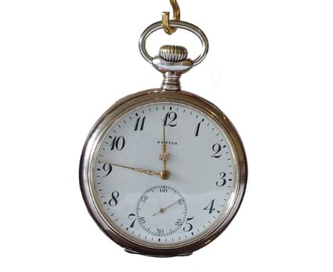 Zenith silver (0.800) lever pocket watch, 15 jewels, movement no. 2326993, the dial with black Arabic numerals, subsidiary se