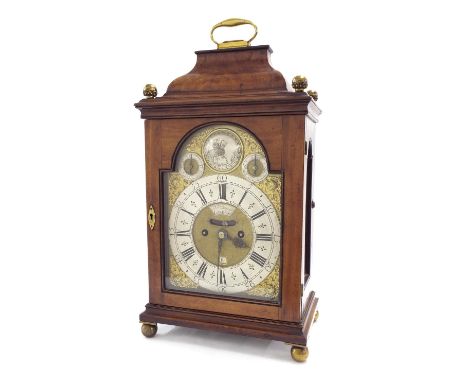 English mahogany double fusee verge bracket clock, the detailed foliate engraved back plate signed Thomas Bennet, London, the