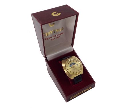 Certina Biostar Electronic gold plated and stainless steel gentleman's wristwatch, the circular gilt dial with biorhythm disc