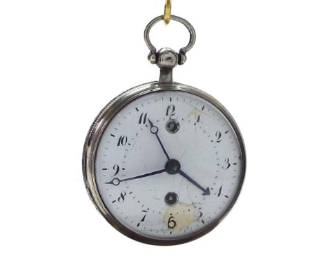 Continental fusee verge alarm silver pocket watch, unsigned gilt full plate movement with pierced balance bridge and silver r