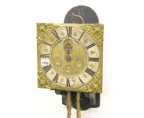 Early clock with birdcage movement striking on a bell, the 10" square brass dial signed William Stephens of Godallming to the