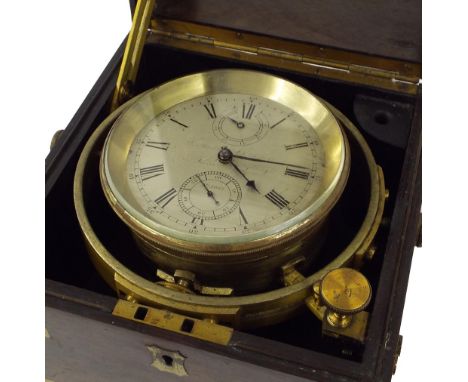 English two day marine chronometer, the 3.5" silvered dial signed Thomas Adamson, Sag Harbour, L.J., no. 1052, within a brass