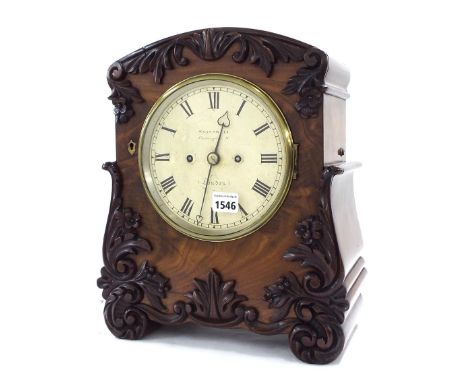 English flame mahogany double fusee bracket clock striking on a bell, the 6.5" circular painted dial signed Snosswell, Farrin