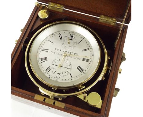 Two day marine chronometer, the 3.75" silvered dial signed T.S. &amp; J.D. Negus, New York, no. 1705, with subsidiary seconds