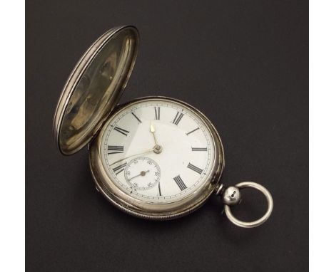 Large English silver fusee lever hunter pocket watch, Chester 1891, unsigned movement, no. 30057, with engraved balance cock,