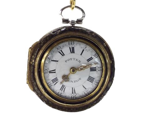 18th century English verge triple cased pocket watch, London 1772, the fusee movement signed Harry Potter, London, no. 104, p