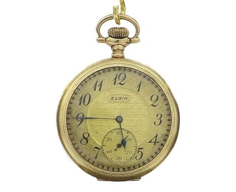Elgin National Watch Co. gold plated lever pocket watch, no. 14801736, circa 1909, the signed gilt dial with Arabic numerals 