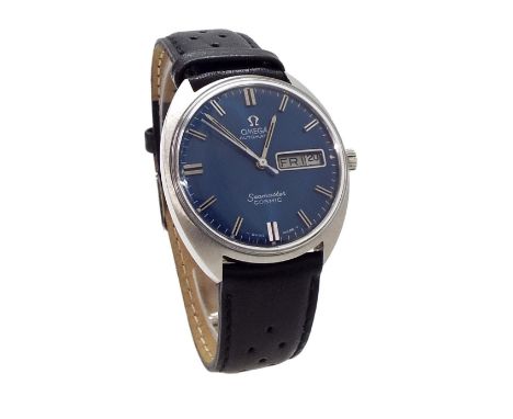 Omega Seamaster Cosmic automatic stainless steel gentleman's wristwatch, circa 1970, circular blue dial with sweep centre sec