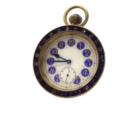 Decorative glass ball desk timepiece, the dial with Arabic numerals set within blue enamel cabouchons, subsidiary seconds, wi