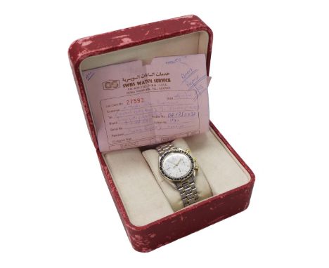 Omega Speedmaster automatic gold and stainless steel gentleman's bracelet watch, ref. DA.1750032, black bezel, white dial wit