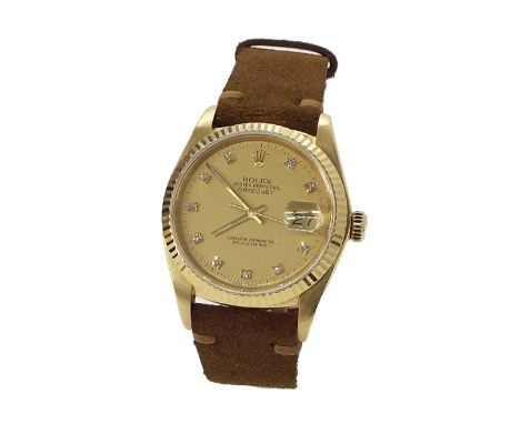 Rolex Oyster Perpetual Datejust 18ct gentleman's wristwatch, ref. 16018, ser. no. 6416xxx, circa 1979, original gilt diamond 