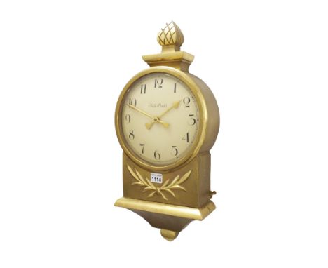Bulle electric wall clock, the 8" cream convex dial within a giltwood case, 23" high